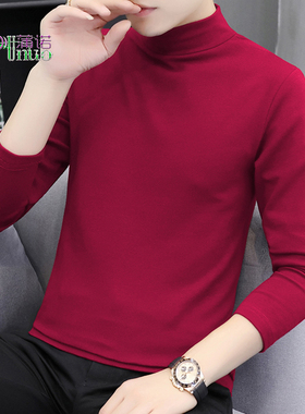 【厂家批一件代发红色厚款中领秋衣纯棉长袖t恤男纯色简约打底衫