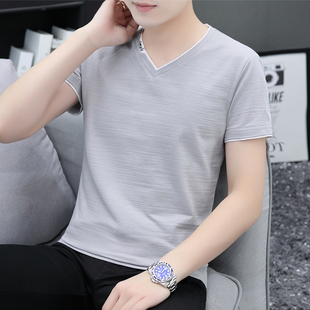 厂家批一件代发 V领大码 夏季 t恤男士 潮牌半袖 网红纯色纯棉短袖
