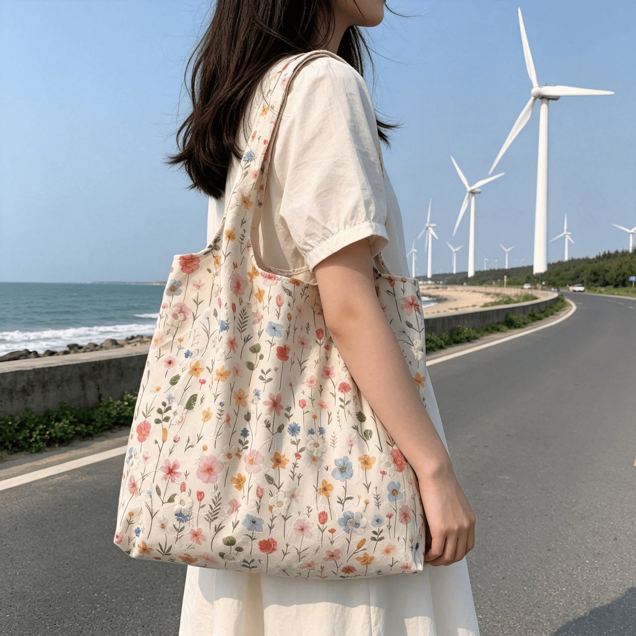 韩版小清新碎花大容量帆布托特包