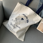 2026新款 ins文艺小清新帆布包俏皮滑板逗乐单肩手提包袋学生书包