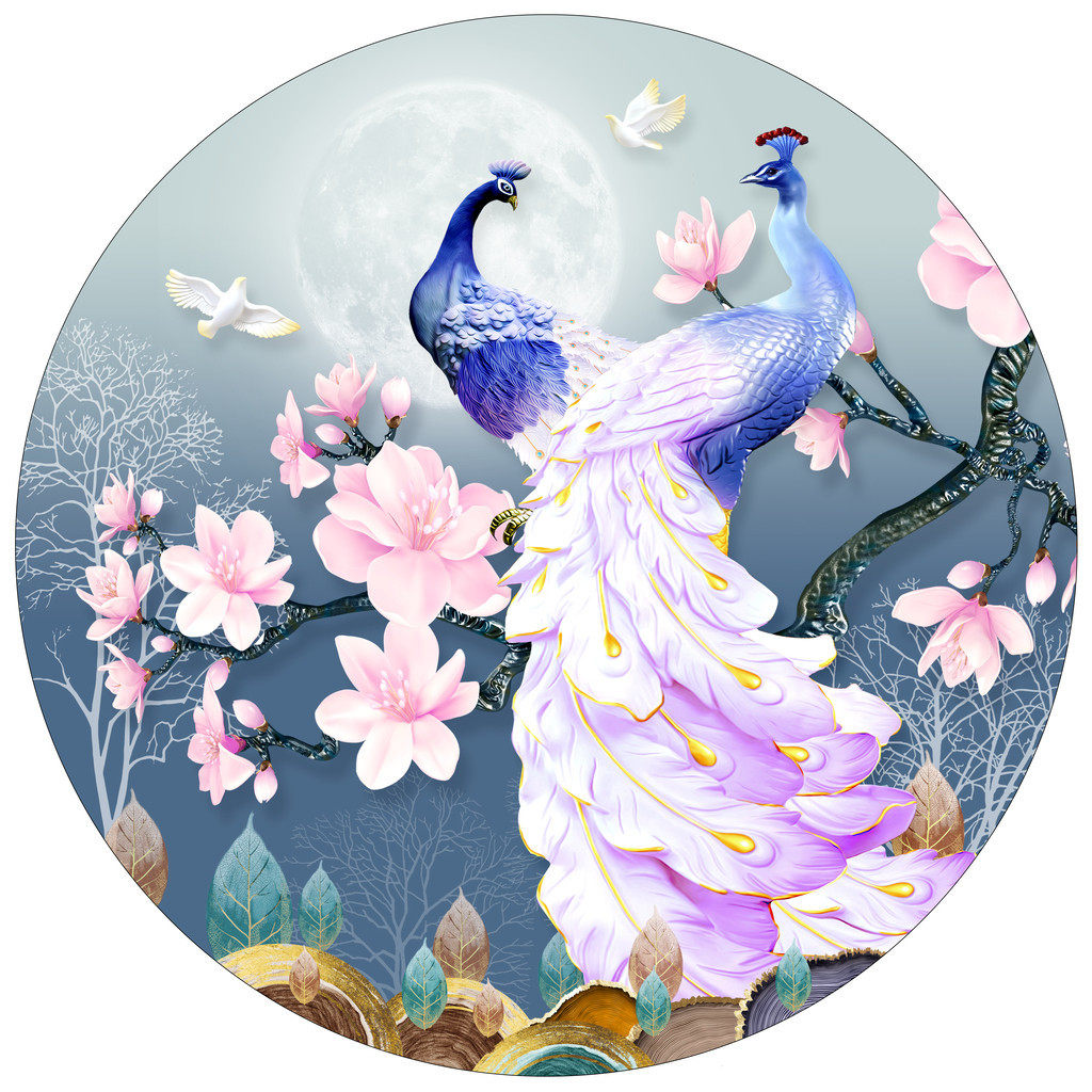 钻石绣2024年新款满钻现代客厅入户玄关圆形孔雀DIY点钻十字绣,居家布艺,钻石绣,淘宝优惠券,粉丝福利购,淘宝优惠卷