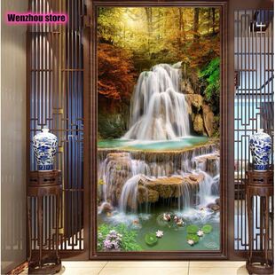 钻石绣2024年新款满钻入户玄关竖款点钻十字绣山水风景画砖石绣