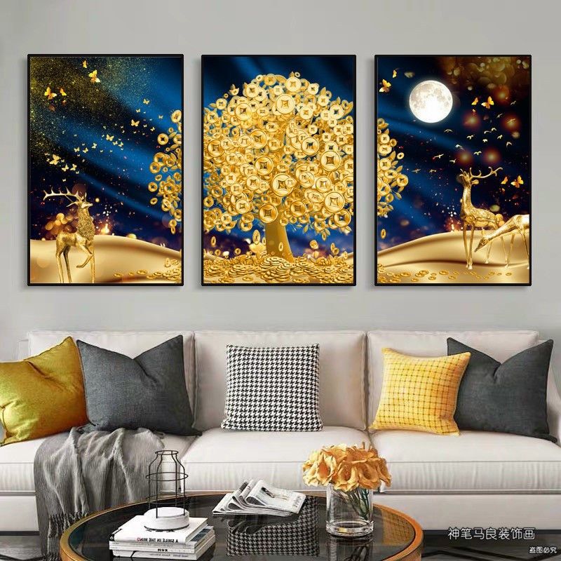 钻石绣2024年新款满钻5d客厅三联发财树麋鹿点贴钻十字绣,居家布艺,钻石绣,淘宝优惠券,粉丝福利购,淘宝优惠卷