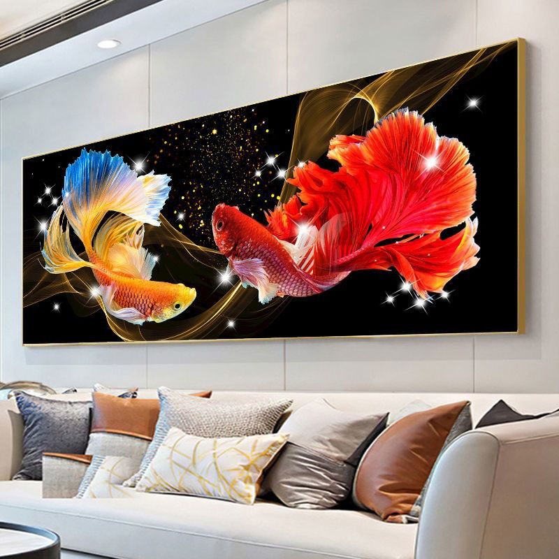 钻石绣2024年新款满钻钻石画双锦鲤点钻十字绣客厅金鱼横版砖石绣,居家布艺,钻石绣,淘宝优惠券,粉丝福利购,淘宝优惠卷