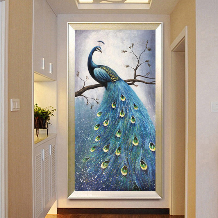 钻石绣2024年新款满钻欧式孔雀石绣玄关走廊贴钻十字绣客厅L4026,居家布艺,钻石绣,淘宝优惠券,粉丝福利购,淘宝优惠卷