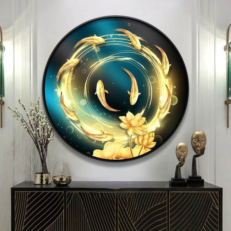 钻石绣2024年新款满钻5d新中式客厅圆形年年有余点贴十字绣金色荷,居家布艺,钻石绣,淘宝优惠券,粉丝福利购,淘宝优惠卷