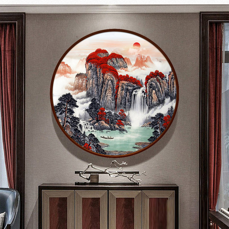 钻石绣2024年新款满钻石绣鸿运当头国画圆形十字绣客厅风景山水画,居家布艺,钻石绣,淘宝优惠券,粉丝福利购,淘宝优惠卷