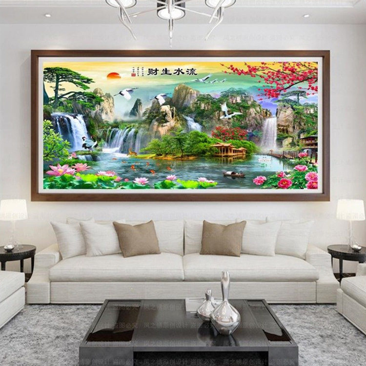 钻石绣2024年新款满钻山水风景贴钻十字绣客厅大幅风景山水画,居家布艺,钻石绣,淘宝优惠券,粉丝福利购,淘宝优惠卷