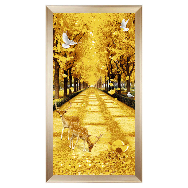 钻石绣2024年新款满钻生财有鹿中式黄金大道DIY点钻十字绣砖石绣,居家布艺,钻石绣,淘宝优惠券,粉丝福利购,淘宝优惠卷