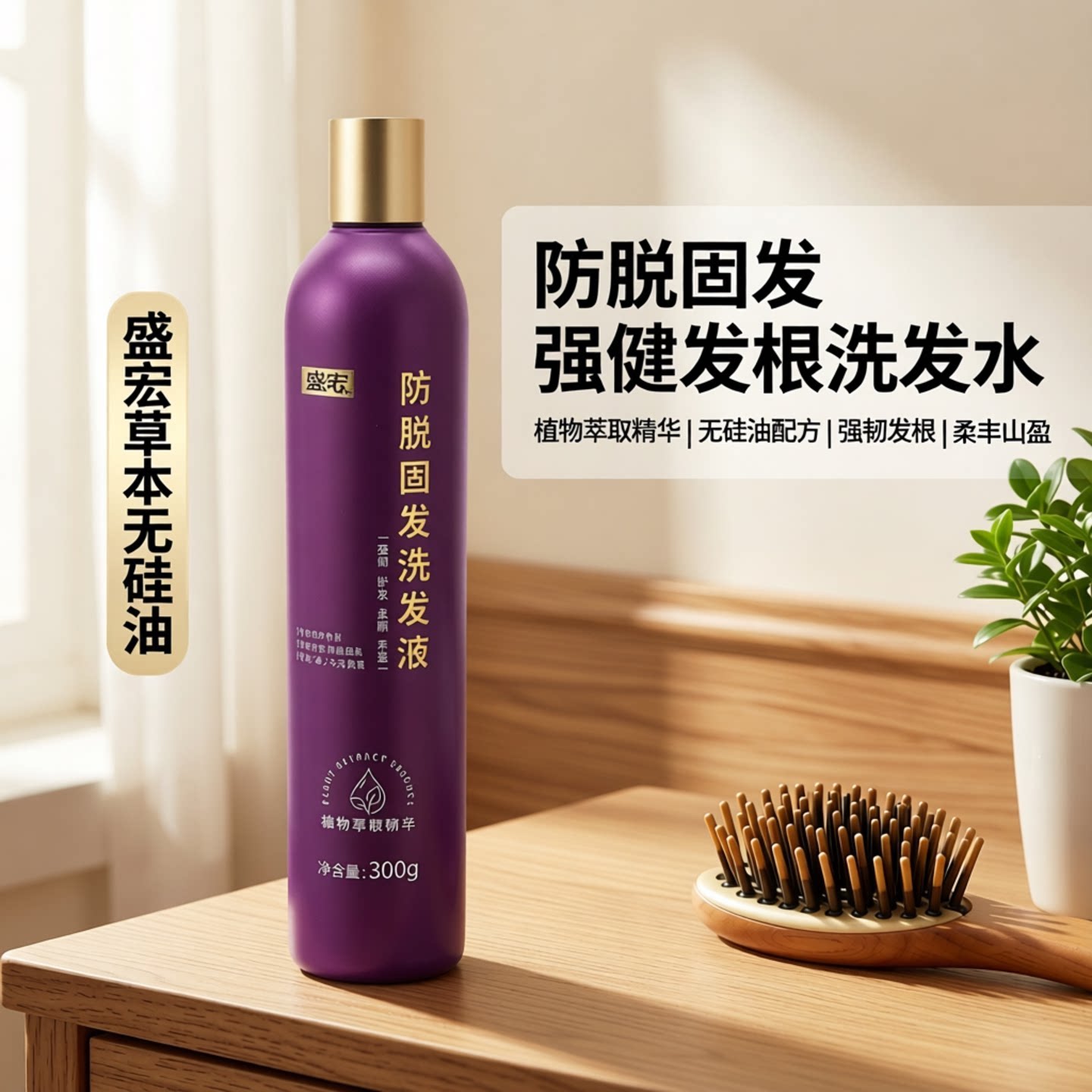 盛宏防脱固发洗发水持证含何首乌侧柏叶多种植物萃取强韧发根推荐