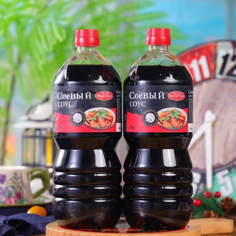 俄罗斯原装进口鲜酱油生抽原汁厨房调味品1/升实惠装