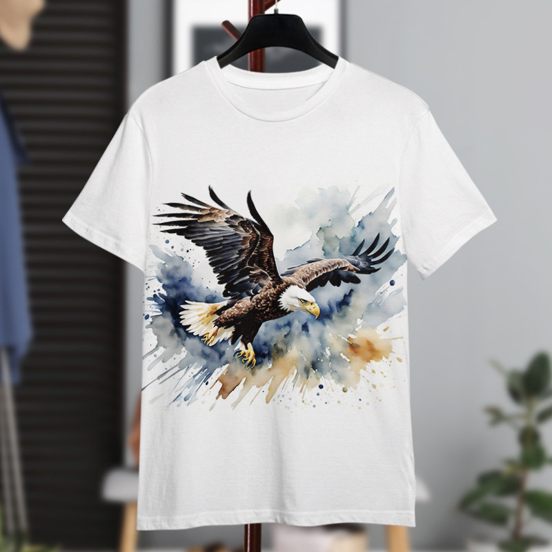 白色印花宽松短袖男款夏季冰丝透气加大t恤上衣潮流圆领口半袖