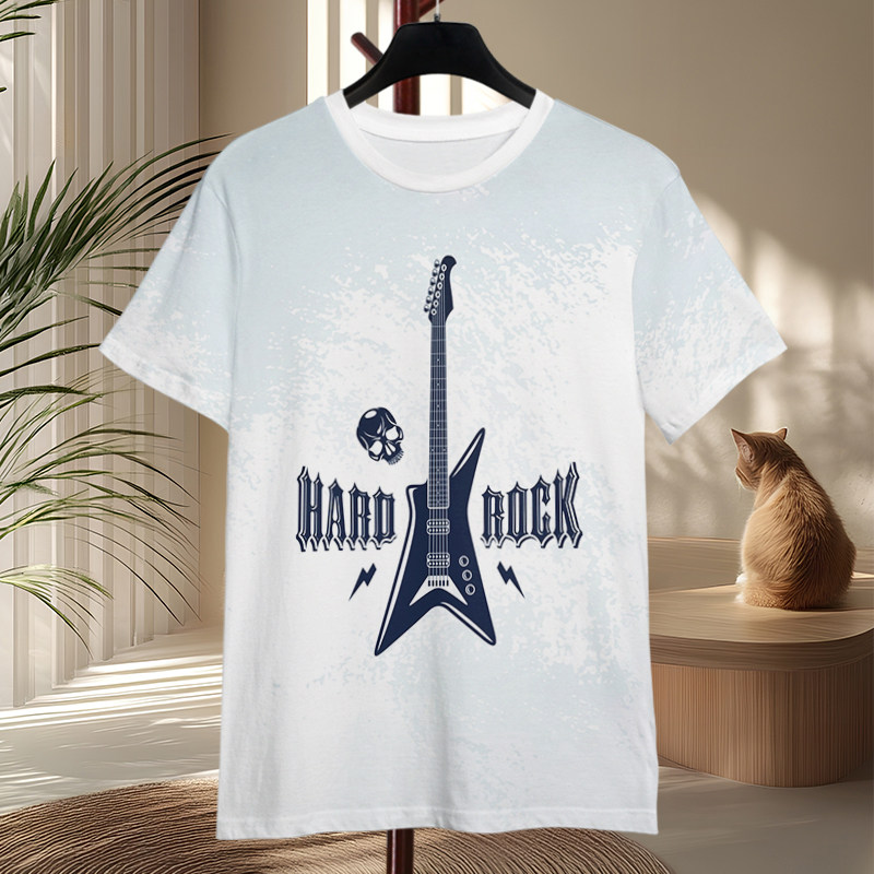 2026新款夏季透气凉感短袖T恤摇滚风印花男装宽松休闲百搭上衣