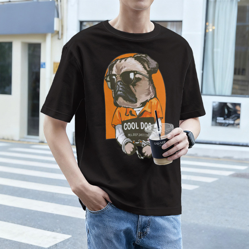 摇滚巴哥印花短袖T恤夏季透气凉感宽松美式复古摇滚休闲男装上衣