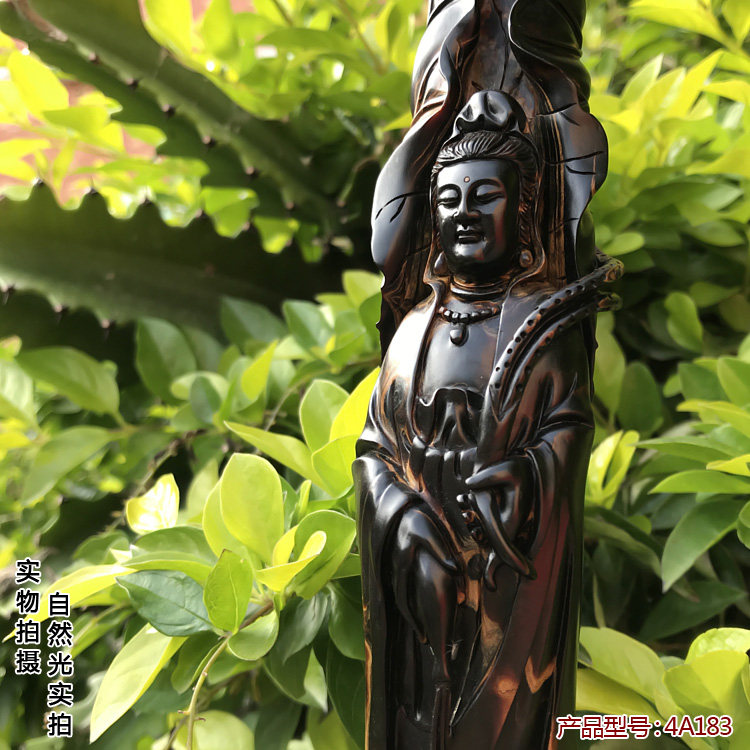 天然保真活柳神木阁黑珊瑚海柳摆件平安南海观音菩萨普度众生包邮