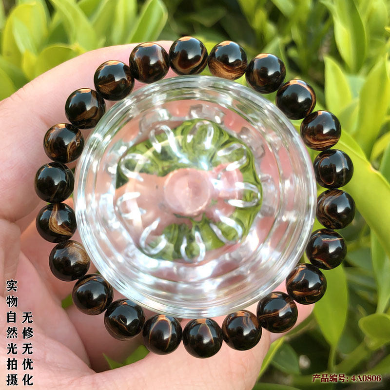 神木阁黑珊瑚海柳手串手链手珠文玩圆珠佛珠念珠金丝纹0.8cm包邮