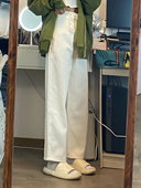 小个子高腰梨形遮跨显瘦直筒阔腿长裤 150XS码 白色牛仔女春秋新款