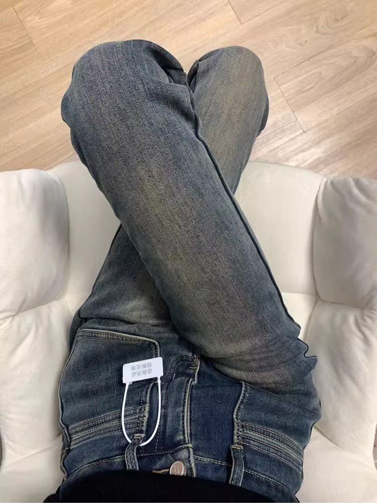 FLEECE THICKENED CEMENT GRAY MICRO FLARE JEANS SMALL WOMEN CROPPED STRETCH HIGH-WAISTED SLIM SKINNY HORSESHOE PANTS