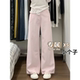 超甜粉色高腰直筒牛仔裤 女小个子宽松遮肉显瘦阔腿休闲长裤