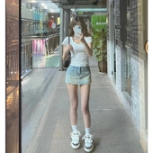 夏季 短裙潮 辣妹高腰牛仔半身裙女小个子复古做旧显瘦a字包臀裙裤