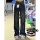 女150小个子百搭微喇叭阔腿宽松显瘦拖地裤 美式 复古设计感牛仔裤