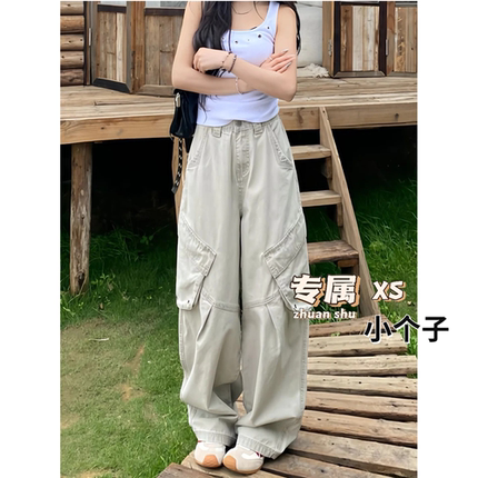 复古工装阔腿牛仔裤女小个子高腰宽松显瘦直筒裤垂感休闲拖地长裤