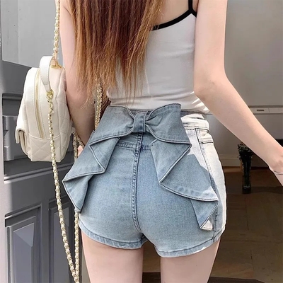 减龄立体蝴蝶结牛仔短裤女小个子