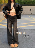 小个子复古牛仔裤 女设计感抓痕微喇叭高腰显瘦宽松阔腿拖地长裤
