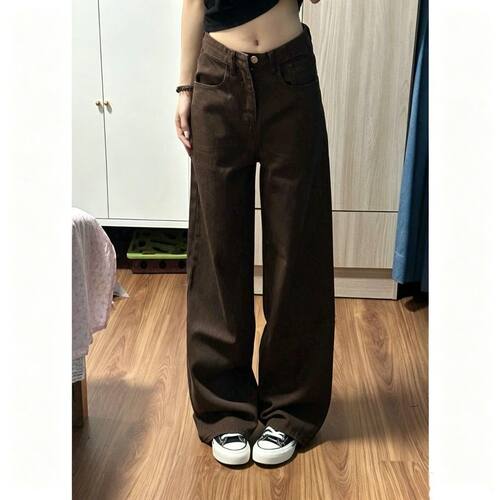 美拉德高腰显瘦阔腿拖地牛仔裤