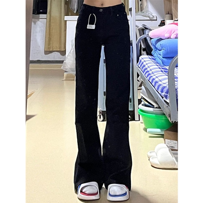 黑色高腰微喇叭牛仔裤女xs小个子