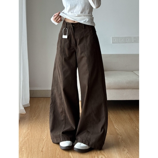 小个子休闲直筒牛仔裤 女美拉德深棕色通勤百搭高腰宽松显瘦阔腿裤