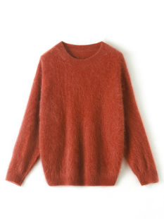 休闲百搭宽松网红长袖 新款 纯羊绒拉绒圆领保暖时尚 女羊绒衫 打底衫