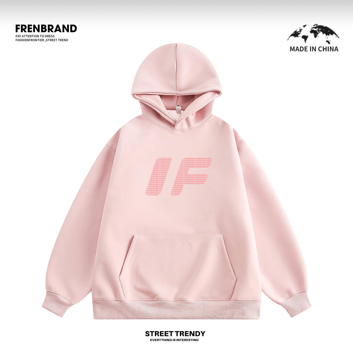 FREN 国潮牌连帽卫衣女秋冬季加厚情侣装男女款外套美式休闲上衣