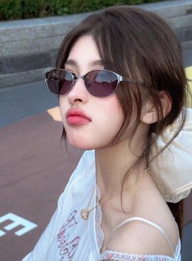 韩版千禧风y2k复古金属浅紫色墨镜女2025新款圆脸太阳眼镜猫眼框