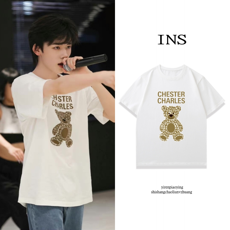 宋亚轩同款潮牌字母小熊短袖t恤女夏季韩版宽松半袖情侣装上衣服