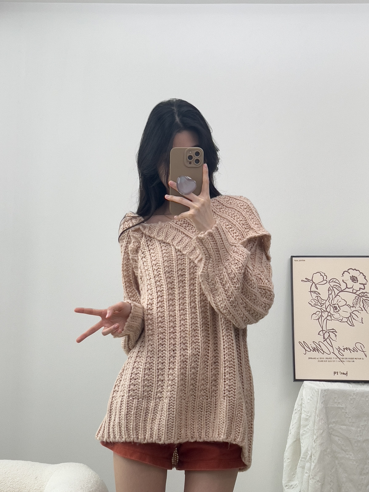 少女毛衣马海毛大翻领藕粉色连衣裙2025秋冬中长款半身包臀裙显瘦