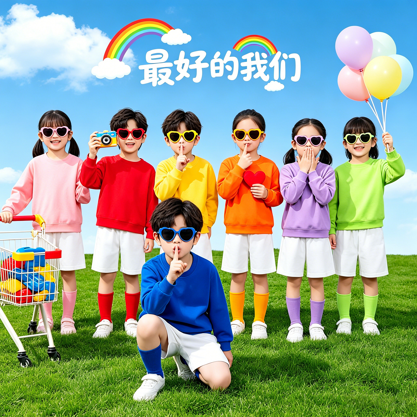 男女儿童纯棉彩色卫衣春秋加绒圆领糖果色幼儿园小学生运动会班服