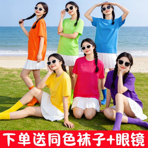 彩色t恤女宽松纯棉糖果色短袖