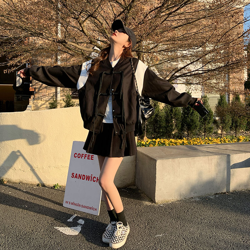 棒球服撞色短外套女2024春季新款复古减龄炸街夹克上衣p135k188,女装短外套,铱本正襟