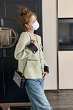 绿色毛呢小香风外套女春秋2025年新款高级感气质名媛短款夹克上衣，女装短外套，铱本正襟