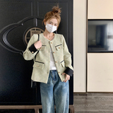 绿色毛呢小香风外套女春秋2025年新款高级感气质名媛短款夹克上衣，女装短外套，铱本正襟