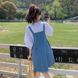 酷盐系背带裙夏季女2023设计感小个子连衣裙短牛仔裙p105k158，女装连衣裙，铱本正襟