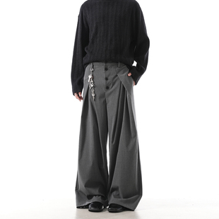 宽松直筒阔腿裤 Dream 男秋季 老钱风轻奢褶皱条纹排扣西裤 子 made