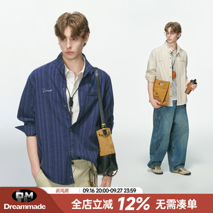 Dream made 高智感立领条纹长袖衬衫男款秋季老钱风通勤衬衣外套