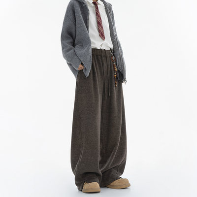 Dream made 冬季加绒加厚毛呢卫裤男款老钱风裤子直筒阔腿休闲裤