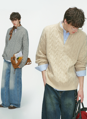 Dream made老钱风新贵麻花毛衣男款秋冬季加厚情侣内搭男生针织衫