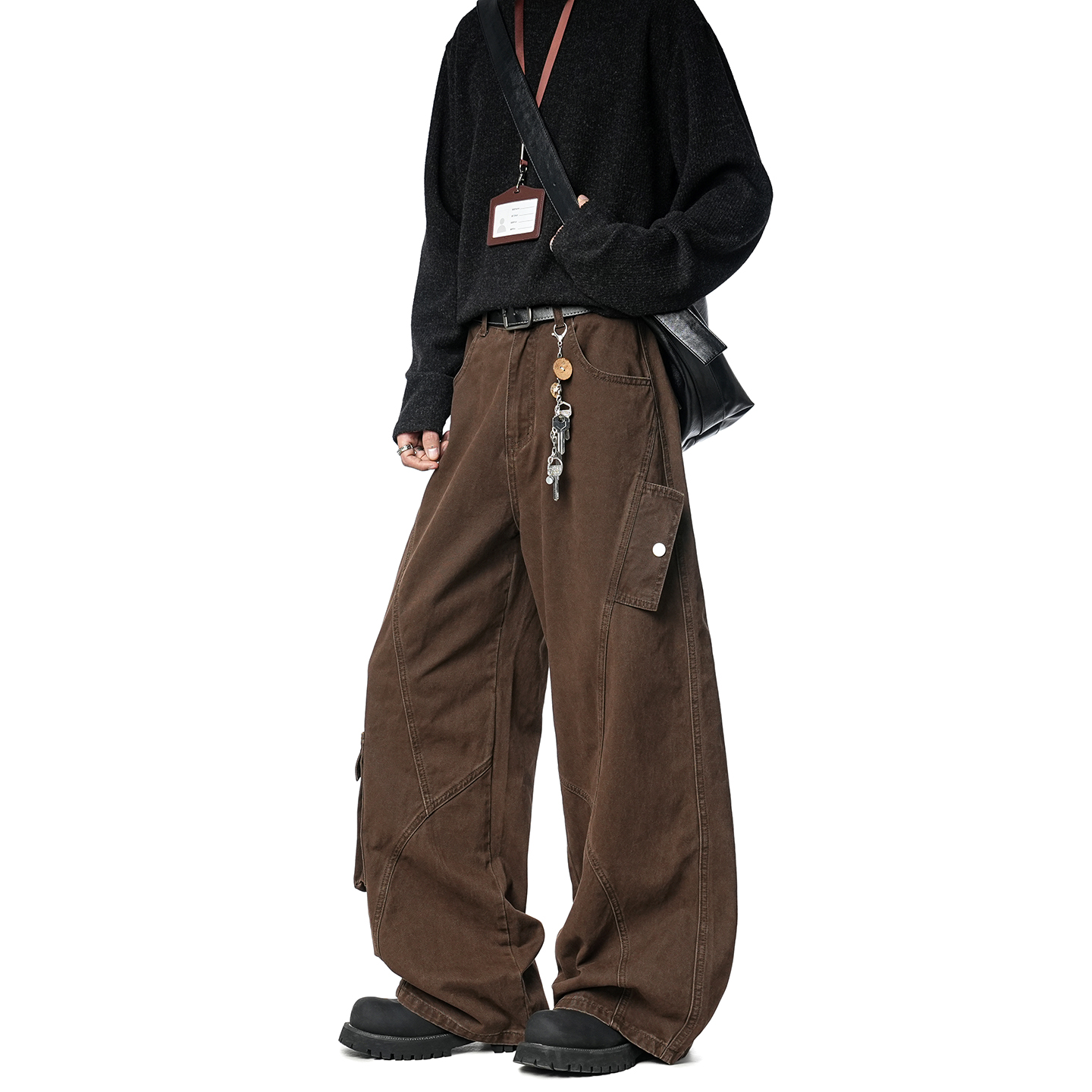 Dream made 美式解构工装裤男款秋冬季宽松直筒休闲弯刀裤子男生