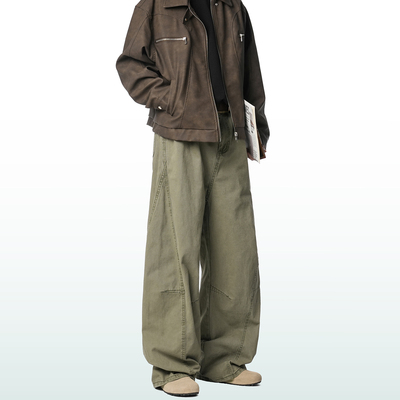 Dream made 春季加绒加厚弯刀裤子男款宽松直筒休闲裤男生阔腿裤