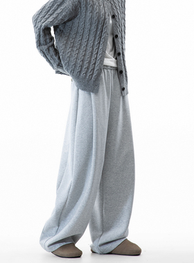 Dream made简约通勤灰色卫裤男秋冬季直筒宽松休闲裤男生阔腿裤子