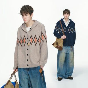 氛围感男生针织衫 Dream 冬季 费尔岛菱形格连帽毛衣男款 外套 made
